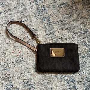 Michael Kors Dark Brown Wristlet with Gold Accents